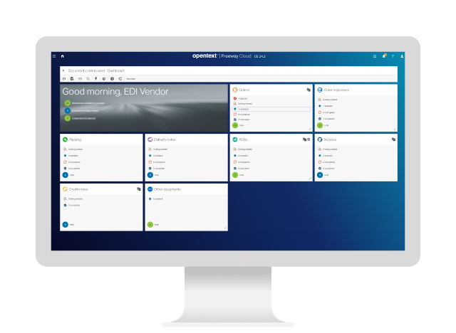 Dashboard view of OpenText B2B Integration Essentials interface on a computer