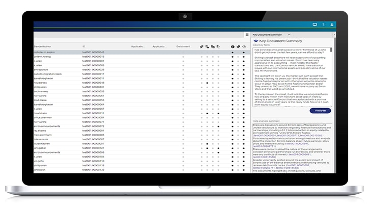 eDiscovery Aviator key document summaries workspace
