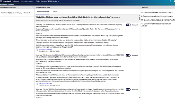 eDiscovery Aviator workspace rapid exploration