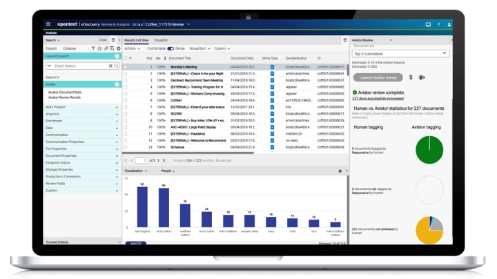 eDiscovery Aviator review dashboard