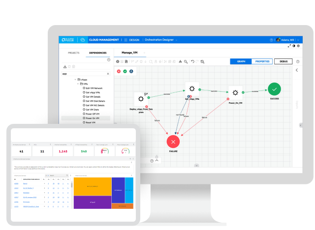 OpenText Automation Center UI on a computer and tablet