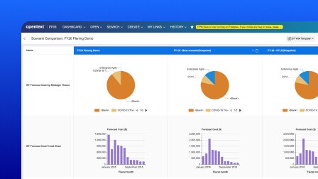 A screenshot of the OpenText Project and Portfolio Management user interface showing a scenario planning dashboard.