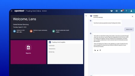 A screenshot of the OpenText Trading Grid user interface showing a log in screen.