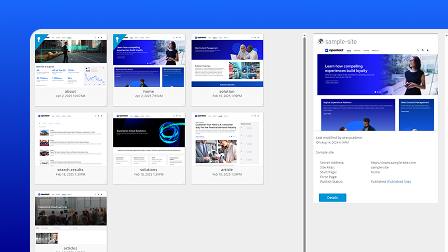 A screenshot of the OpenText Web CMS user interface showing example page layouts.