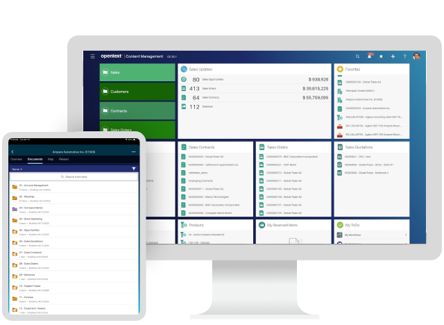 Dashboard view of OpenText Content Management on computer and tablet