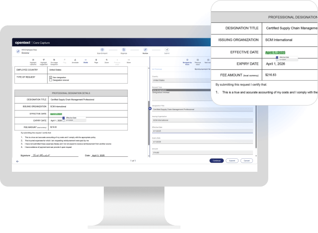 OpenText Core Capture UI on a computer