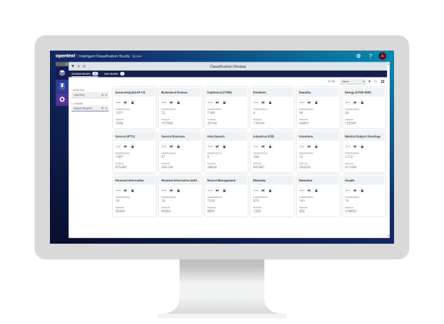 Dashboard of OpenText Intelligent Classification interface on a computer