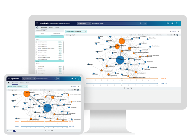 OpenText Legal Knowledge Management dashboard on a computer