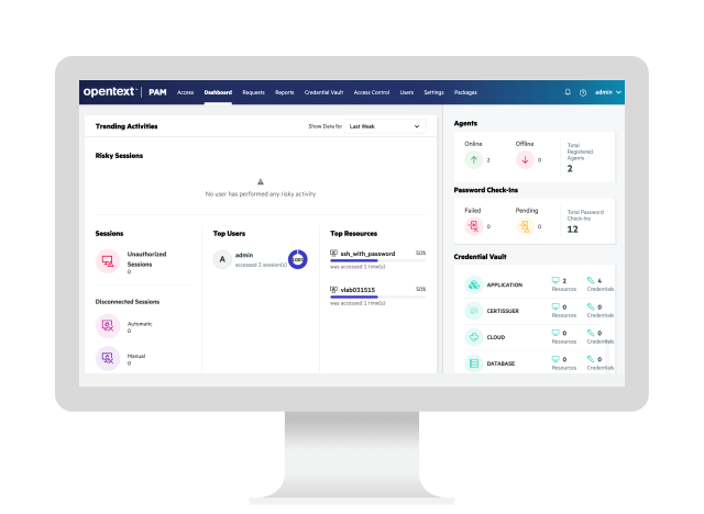 OpenText Privileged Access Manager dashboard on a computer