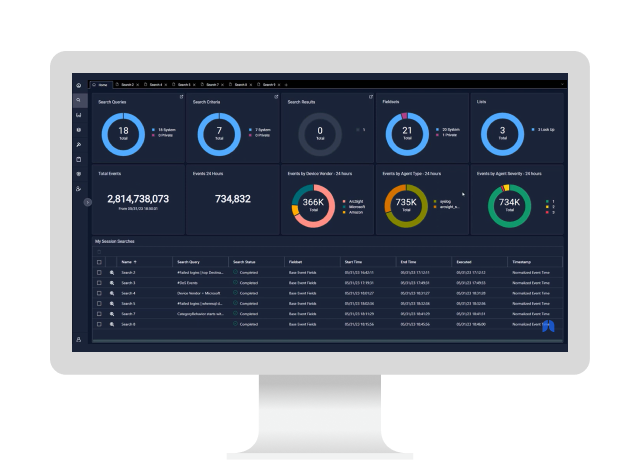 OpenText Security Log Analytics dashboard UI on a computer