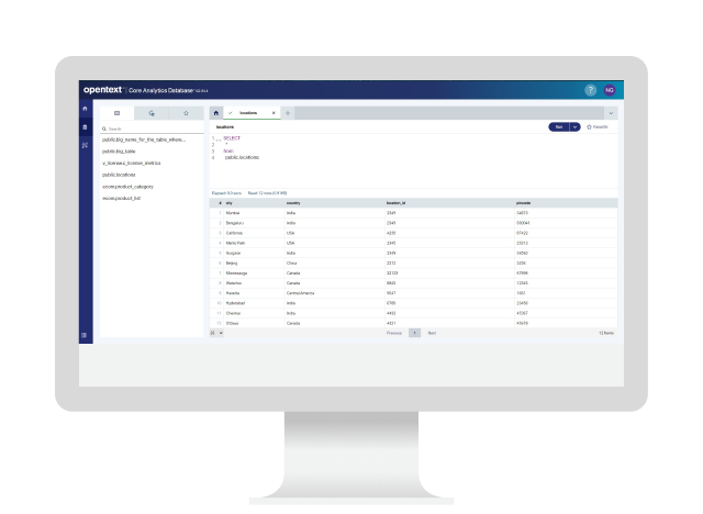 Dashboard of OpenText Analytics Database on a computer