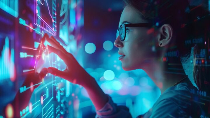 Developer reviewing secure API integrations via a dashboard with vulnerability alerts and remediation options