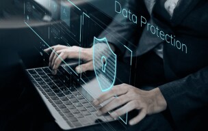 A person selecting options from a collection of digital legal and security icons