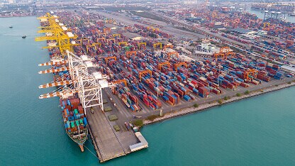 Aerial view of shipping yard