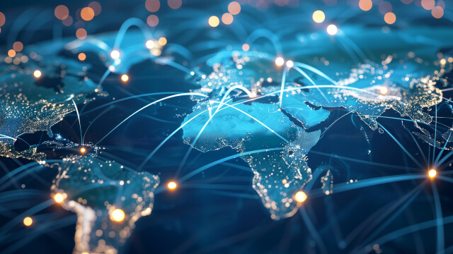 World map with global network