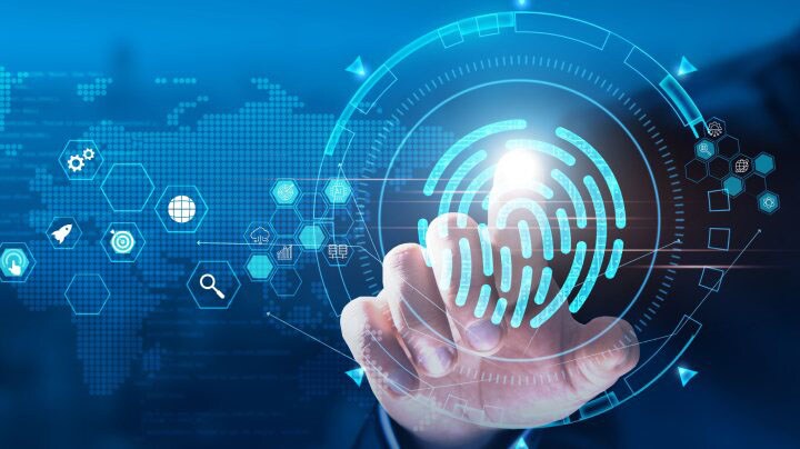 A digital fingerprint scan with futuristic technology