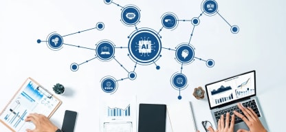 Graphic featuring a stylized illustration with the OpenText logo and a blue‑toned color palette, and subtle gradient elements