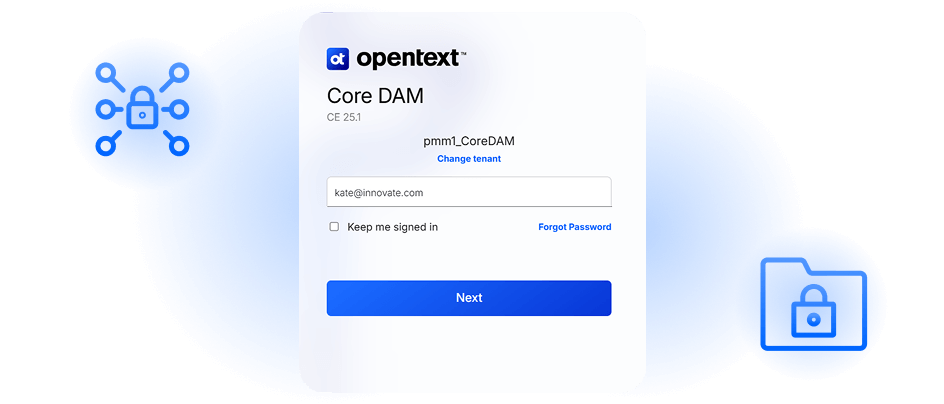 OpenText Core Digital Asset Management log-in screen