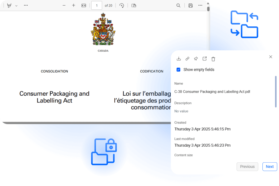 A screenshot of OpenText Core Digital Asset Management folders and document management