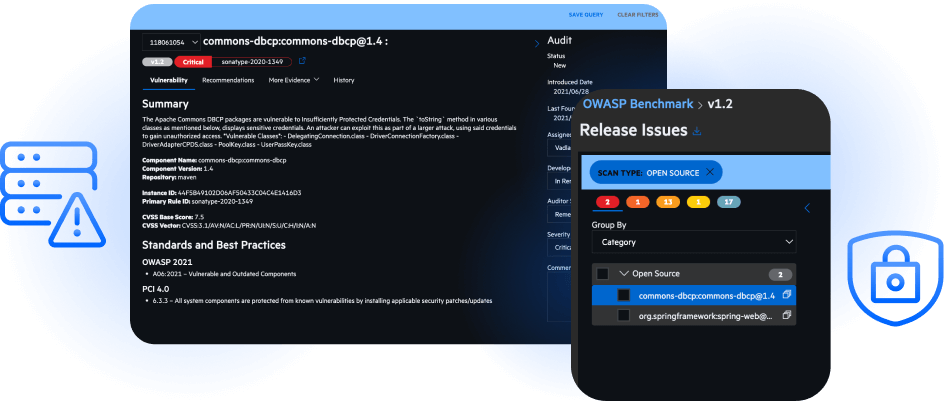 Open-source vulnerability detail and compliance report for a critical open-source component