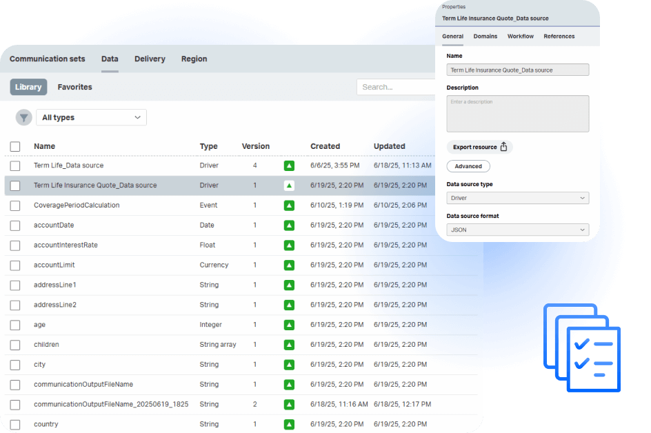 OpenText Core Communications library of data and filters view