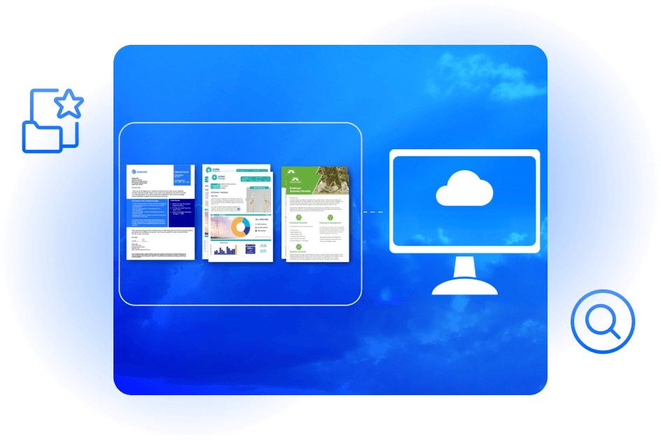 OpenText Core Communications product image showing content being stored on the cloud