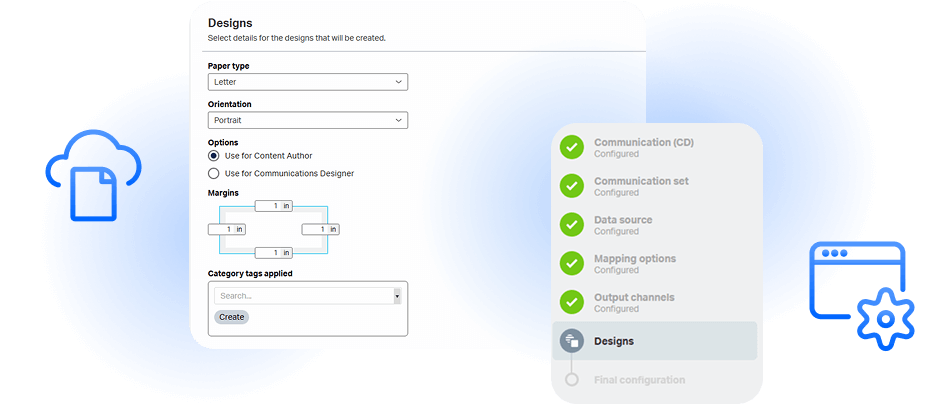 A screenshot of OpenText Core Content Management user interface showing design options