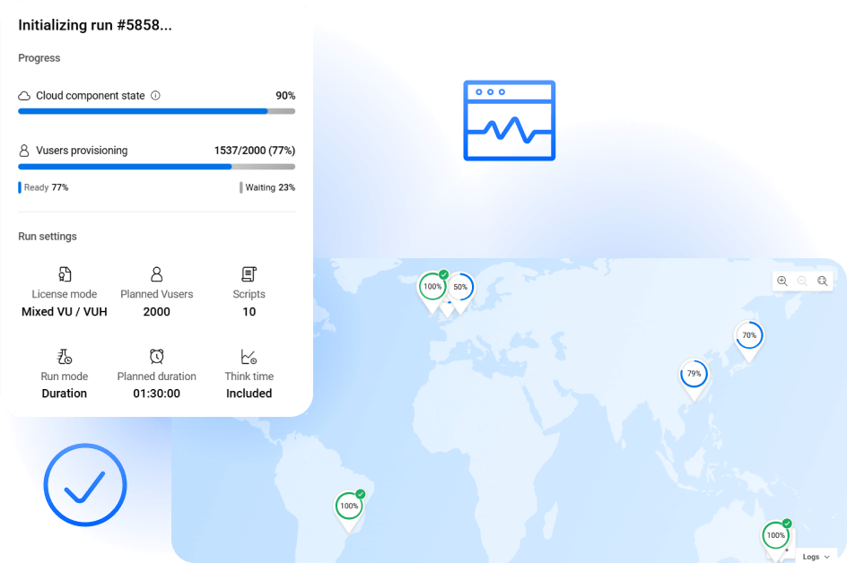 OpenText Core Performance Engineering map and traffic tracking view