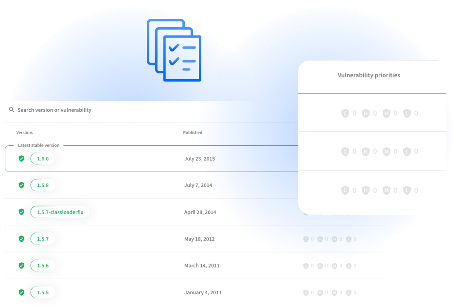 A screenshot of OpenText Core Software Composition Analysis user interface showing the search menu