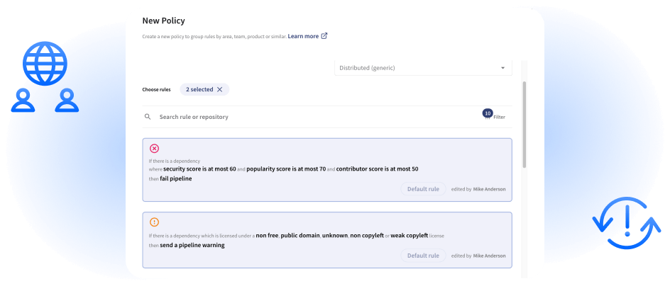 A screenshot of OpenText Core Software Composition Analysis showing the new policy screen